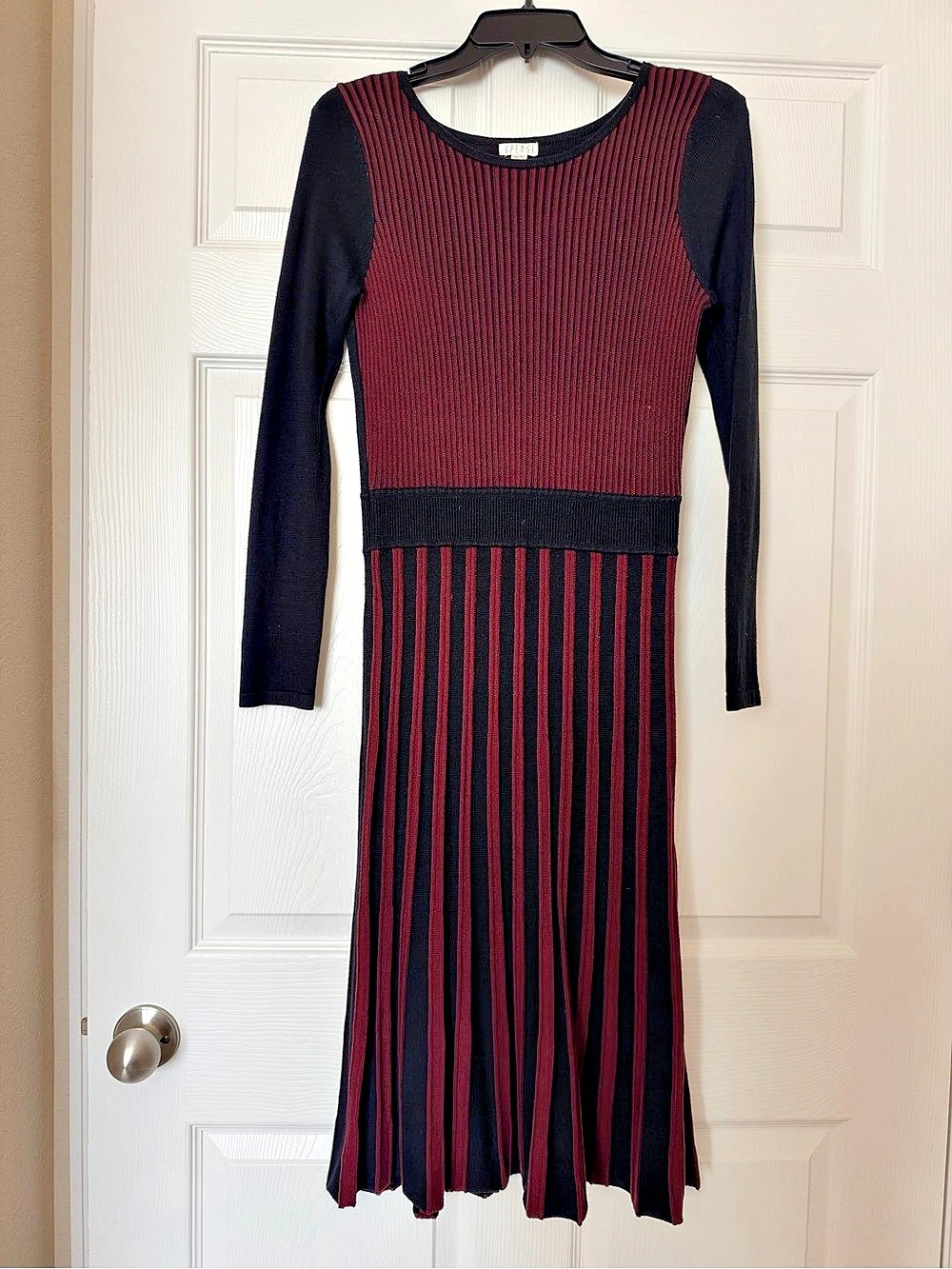 SPEESE Striped Midi Dress in Black & Red Size Medium Like New